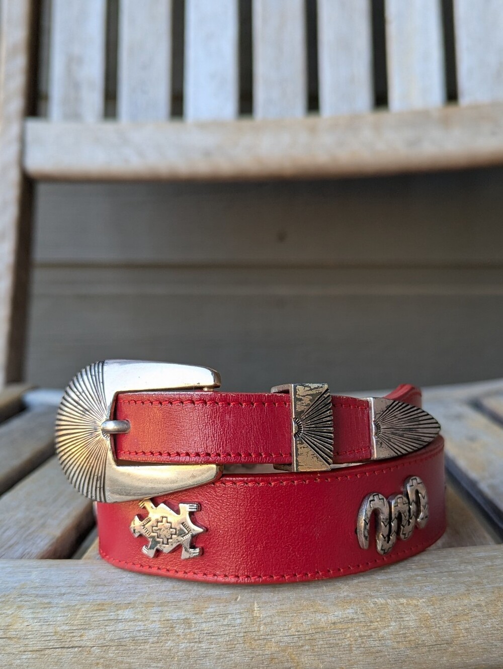 Silver Creek Collection Rustic Red Leather Western Belt Silver Animals Size 26
